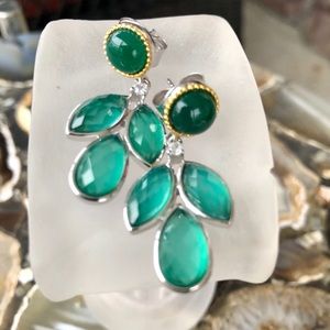 JOYA by Judy Crowell Green Agate 1.5" Drop Earring